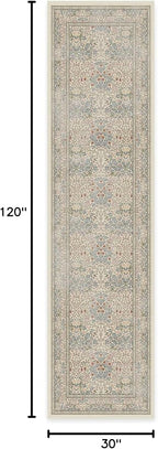 RUGGABLE x Morris & Co Machine Washable Runner Rug – Blackthorn Ivory Blue 2.5x10, Stain-Resistant, Non-Slip – Washable Rug for Hallway, Entryway, Living Room & Kitchen–with Standard Pad