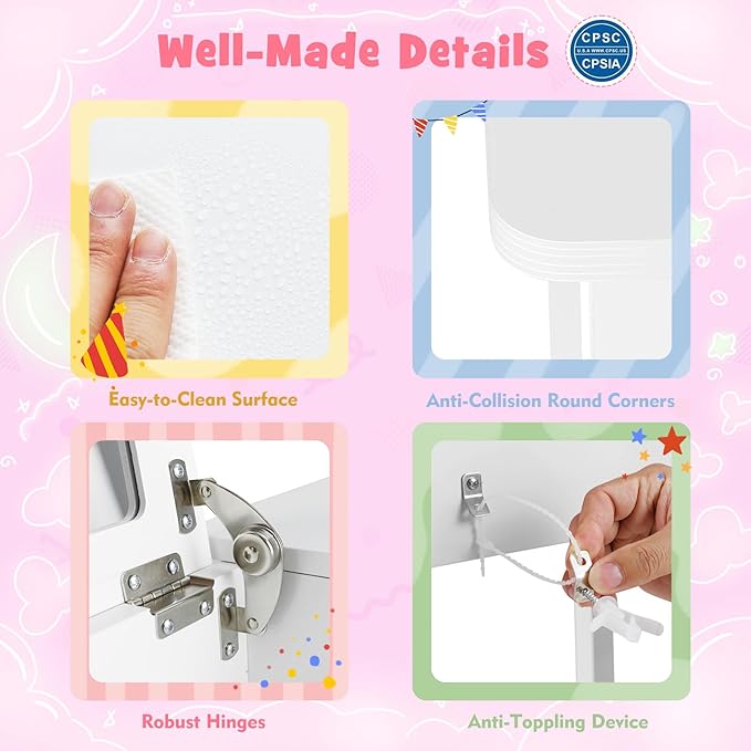 HONEY JOY Kids Vanity, Wooden Girls Vanity Desk with Flip Top Mirror, Hidden Storage Space, Toddler Makeup Vanity Dressing Table, Pretend Play Kids Vanity Table and Chair Set (White)