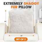 Cheer Collection Throw Pillows for Couch and Bed, Soft Shaggy Throw Pillows with Inserts Included, Cozy Long Hair Faux Fur Pillows - Set of 2-22" x 22" White