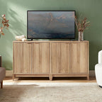mopio Brooklyn Storage Cabinet, Modern Farmhouse Entryway Accent Cabinet, Buffet Sideboard, Credenza, Wood Modular Cabinet with Doors & Shelf, Fluted Panel (Oak Wave Fluted Cabinet, Set of 3)