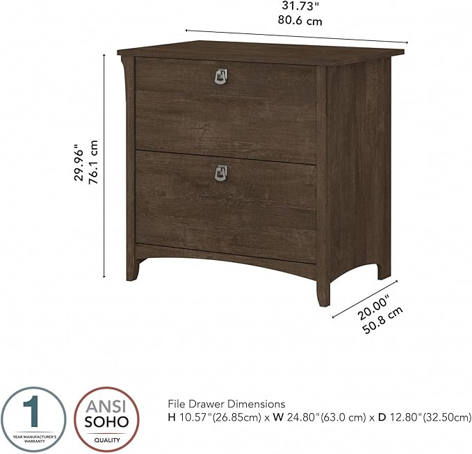 Bush Furniture Salinas 2 Drawer Lateral File Cabinet in Ash Brown, Home Office Storage Solution, Organizer with Drawers for Workspace, Filing Unit