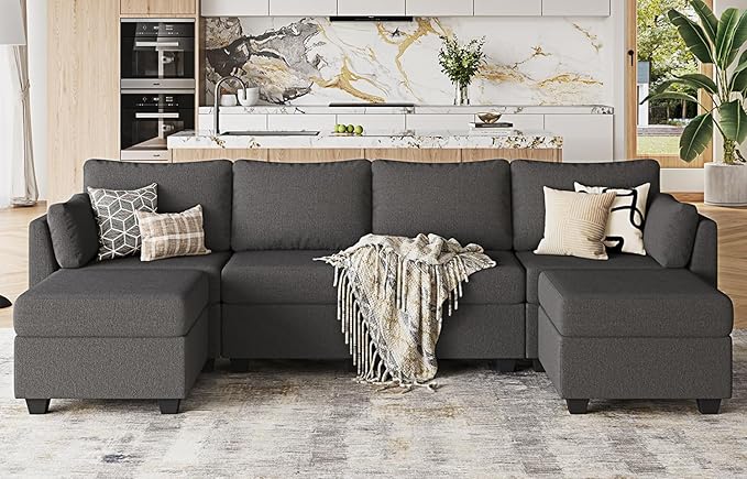 114.17" Modular Sectional Sofa, 6 Seat Sectional Couches with Storage, Memory Foam, Convertible Modular Couch for Living Room, U Shaped Comfy Modular Sofa with Chaise, Dark Grey