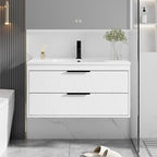 eclife 36" Bathroom Vanities Cabinet with Sink Combo, Wall Mounted Floating Cabinet W/Decor Line, Soft-Close System, 2 Extra Big Drawers, Matte Black Faucet, White