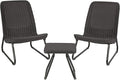 Keter Rio 3 Piece Resin Wicker Patio Furniture Set with Side Table and Outdoor Chairs for Front Porch and Backyard Decor, Dark Grey