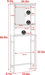 Over The Toilet Storage Cabinet with Fluted Doors, Bathroom Over Toilet Rack with Adjustable Shelf Bamboo FreeStanding Space-Saving Storage Organizer, Natural