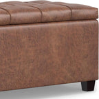 SIMPLIHOME Sienna 33 inch Wide Transitional Rectangle Storage Ottoman Bench in Distressed Saddle Brown Vegan Faux Leather, Assembled, for The Living Room, Entryway and Family Room