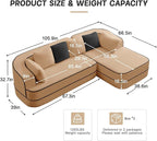 Cloud Sectional Sofa Modern Boneless Couch for Living Room, Comfy Deep Seat Comfy Teddy Fabric Double Sofa Chaise No Assembly Required (Camel, 106" L Shape with Right Facing)