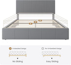 SHA CERLIN Queen Bed Frame, Velvet Upholstered Platform Bed, Vertical Channel Tufted Adjustable Headboard, Low Profile Bed Frame, No Box Spring Needed, Easy Assembly, Grey