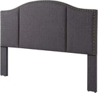 24KF Middle Century Dark Gray Upholstered Foldable Headboard with Antique Brass Nail Heads Trim King/California King headboard-60232-Dark Gray