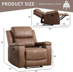 Leather Recliner Chair, Manual Recliner Chair for Adults with Overstuffed Arms and Back, Single Sofa Recliner with Cup Holders for Living Room (1, Nut Brown)