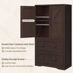 Farmhouse Bathroom Storage Cabinet with 2 Big Drawers and Barn Doors, Kitchen Pantry, Freestanding Storage Cabinet with Adjustable Shelves for Bathroom, Living Room, Kitchen(Espresso)