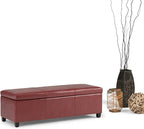 SIMPLIHOME Avalon 48 inch Wide Contemporary Rectangle Storage Ottoman Bench in Red Vegan Faux Leather, Assembled, for the Living Room, Entryway and Family Room