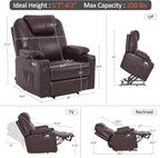 MCombo Oversized Power Lift Recliner Chair for Elderly, Lift Chair with Heat and Massage for Big and Tall, USB&Type C Ports, Cup Holders, Faux Leather R7510 (Dark Brown, Large-Wide)