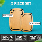 Dishwasher Safe Cutting Boards for Kitchen Set - Large Composite Wood Cutting Boards (14.5" x 11" & 11.7" x 9.3") Non-Slip & Juice Groove - Thin & Lightweight Eco-Friendly - Natural w Black Grooves