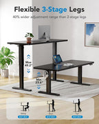 HUANUO 71x35 Inch 3-Stage Legs Electric Standing Desk, Large Height Adjustable Office Desk with Brushless Motor, Stand Up Desk with 4 Memory Presets & 2 Hooks, Computer Desk for Home Office, Black