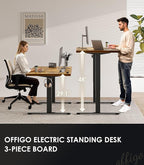 OffiGo Electric Standing Desk with 3-Piece Board, 79 Inch Height Adjustable Large Desk with Power Outlets, Sit Stand Table, Writing Computer Desk for Home, Office, Workstation, Rustic Brown