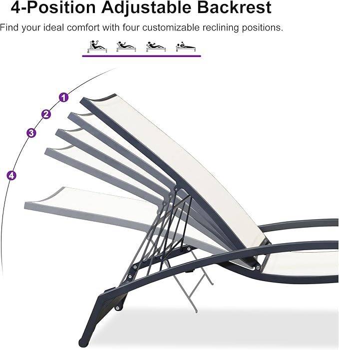 PURPLE LEAF Patio Chaise Lounge Chair Set of 2 Outdoor Lounge Chair with Arm All Weather Adjustable Lounger for Beach Pool Lawn Garden Sunbathing Recliner Beige