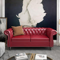 Chesterfield Loveseat Sofa, Modern Leather Small Sofa Couch 2 Seater with Rolled Arms and Nailhead, Mid Century Modern Loveseat Couch for Small Spaces Living Room Bedroom Apartment, Claret