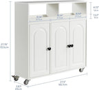 Bathroom Storage Cart with Doors，3-Door Cabinet & Divided Open Shelf，Rolling Organizer Cart for Bathroom, Toilet，White (1)