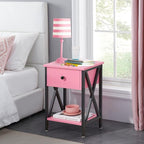 VECELO End Tables, Modern Nightstand with Drawer & Shelf, Night Stand for Bedroom Living Room,Industrial Metal Frame