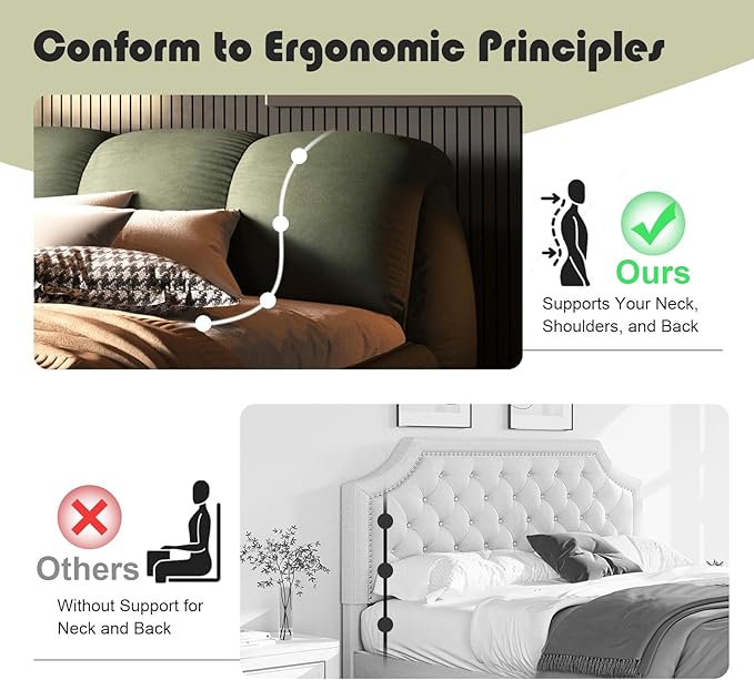 Queen Size Upholstered Platform Bed with Oversized Padded Backrest and Solid Wood Frame for Bedroom, Apartment Room, Green