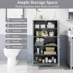 Giantex Bathroom Floor Storage Cabinet - Linen Floor Cabinet with Doors and Adjustable Shelves, Freestanding Side Storage Organizer for Bathroom, Living Room, Entryway, Kitchen Storage Unit (Grey)