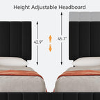 Garvee King Size Bed Frame with 4 Storage Drawers, Adjustable Height Headboard, Linen Upholstered Platform Bed Frame, No Box Spring Needed, Easy Assembly, Black