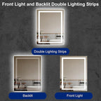 Awoco 28''x36'' LED Bathroom Mirror with Light, Lighted Vanity Mirror with Backlit and Front Light, Dimmable Anti-Fog Memory Function Lighted Mirror with 3 Colors for Bathroom Wall