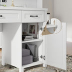Vabches Farmhouse 61'' Executive Desk with 5 Drawers, Rustic Office Desk Computer Desk with Charging Station, File Drawers and Storage Cabinet, Wood Workstation for Study and Home Office,(Cream White
