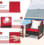 COSTWAY 3 Pieces Wicker Patio Furniture Set, Outdoor Wicker Sofa with Acacia Wood Frame, Coffee Table & Washable Cushions, Rattan Conversation Sets for Yard, Porch, Bistro, Balcony, Backyard, Red