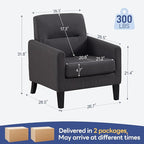 Accent Chairs Set of 2, Mid Century Modern Living Room Chairs Comfy Reading Chair with Upholstered Cushion Relax Armchair for Bedroom Apartment,Office, Dark Grey
