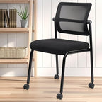 CLATINA Stacking Armless Office Guest Chair with Wheels, Stackable Mesh Waiting Room Reception Desk Chairs with Adjustable Backrest for Conference Lobby Side School, Black, 8PK