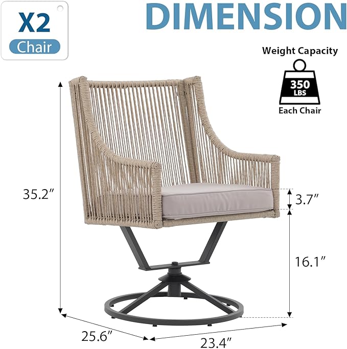 JOIVI Swivel Patio Chairs Set of 2, Outdoor Rattan Dining Chairs with Breathable Cushions, Outdoor Swivel Rattan Chair with Iron Frame for Lawn, Garden, Porch, Backyard, Beige