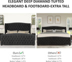 AMERLIFE Queen Size Platform Bed Frame, Velvet Upholstered Bed with Deep Button Tufted & Nailhead Trim Wingback Headboard/No Box Spring Needed/Black