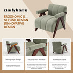 Accent Chair Mid-Century Modern with Wide Backrest for Bedroom, Upholstered Living Room Chair with Wooden, Lounge Armchair with Thick Cushion, Cute Chenille Comfy Chair, Sage
