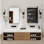 Black Medicine Cabinet Mirror, 17x30 Inch Bathroom Mirror with Storage and Adjustable Shelves, Recessed or Surface Wall Mount Medicine Cabinets for Bathroom,Tempered Glass