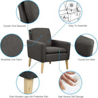 Lohoms Modern Accent Chair for Living Room, Comfy Upholstered Linen Fabric Single Sofa Chair for Bedroom, Guest Room, Office, Waiting Area, Black Armchair with Wood Legs