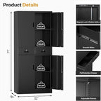Metal Storage Cabinet，71" Garage Storage Cabinet with 2 Locking Drawer and 4 Adjustable Shelves ，Black Tool Cabinet，Lockable File Steel Cabinet for Home, Office, Gym, School.