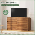 47 Inch Dresser For Bedroom 6 Drawer Wood Chest of Drawers - Curved Anti Collision, Mid Century Dresser For Closet with Natural Texture & Pre-Embedded Slots for TV Stand, Living Room, Nursery