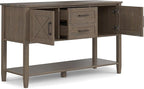 SIMPLIHOME Ela Console Table - 48 Inch Wide Solid Wood Sofa Table in Smoky Brown, Transitional Storage for Entryway or Living Room with 2 Drawers, 2 Cabinets, Open Shelf, and X-Panel Doors