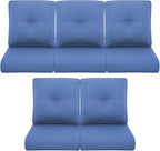 Patio Chair Cushions 5 Packs - Outside 22x24 High Back Water-Resistant Cushion with Zipper Cover for Outdoor Glider Rocking Chairs Loveseat 3-seat Couch Sofa – Blue/Buckle