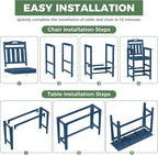 HDPE Outdoor Patio Bar Set with High Top Table and 2 Adirondack Chairs, All-Weather Bar Height Outside Rectangular Pub Furniture for Bistro, Garden, Backyard, Deck | 3-Pieces, Navy Blue