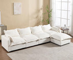 chairus 126" Modular Sectional Sofa with Moveable Ottoman Upholstered Deep Seat Linen Couch Set with Soft Pillows L-Shape Sofa Couch for Living Room, Apartment, Reception Room, 4-Seater/White