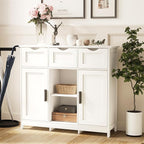 Sideboard Floor Storage Cabinet - Wooden Storage Organizer with 2 Doors and 3 Drawers, Free Standing Accent Buffet Cabinet with Adjustable Shelves for Living Room, Kitchen,Bathroom (White)