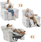 Recliner Rocking Chair with Massage and Heat, Wide Overstuffed Ergonomic Fabric Recliner with Breathable Upholstery, 2 Side Pockets & Remote Control for Living Room or Bedroom