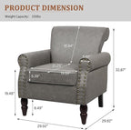 Accent Chair, Mid Century Modern Faux Leather Arm Chair with Wood Leg for Living Room, Bedroom, Comfy PU Leather Club Reading Chairs with Wingback & Nailhead Trim (Leather Grey, Set of 2)