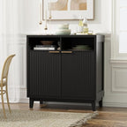 Buffet Cabinet with Storage - Elegant Fluted Storage Cabinet with Adjustable Shelves and Solid Wood Leg, Modern Buffet Sideboard for Living Room, Dining Room, Entryway