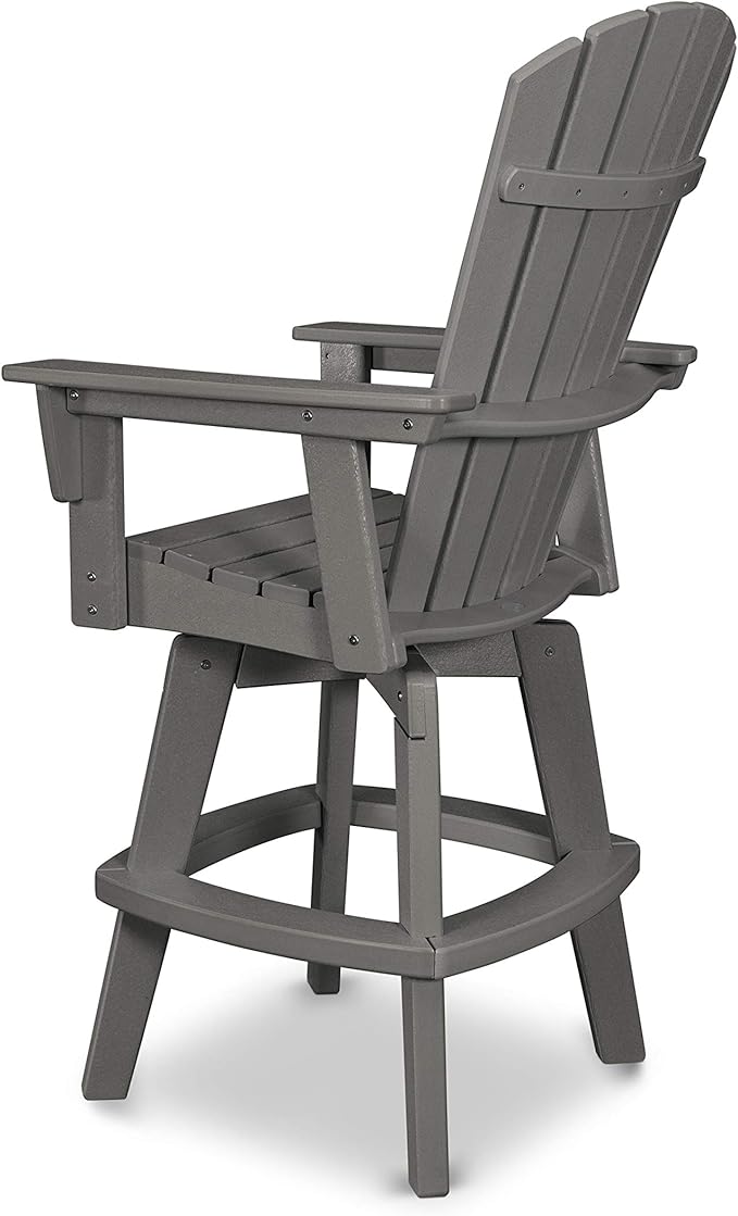POLYWOOD Nautical Adirondack Swivel Bar Chair, Slate Grey - 30" Bar Height Outdoor Patio Stool - Heavy-Duty HDPE Lumber - Tall Bistro Seating for Deck, Pool & Garden - 360° Rotating High Top Chair