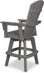 POLYWOOD Nautical Adirondack Swivel Bar Chair, Slate Grey - 30" Bar Height Outdoor Patio Stool - Heavy-Duty HDPE Lumber - Tall Bistro Seating for Deck, Pool & Garden - 360° Rotating High Top Chair