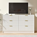 White 6 Drawer Dresser Bedroom,55” Wide Large White Fluted Dresser with Gold Handles, Modern Chest of Drawer for Closet, Bedroom, Living Room